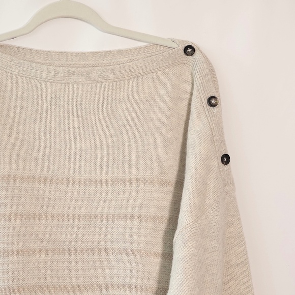 Prana Wool Blend Boatneck Sweater Button Shoulder Oatmeal Phono SIZE M - Picture 4 of 13